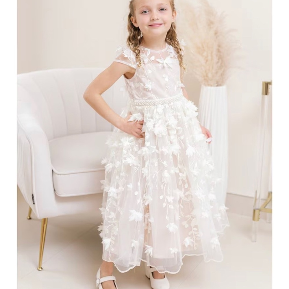 Chantilly Place floral embroidered Ivory girls dress